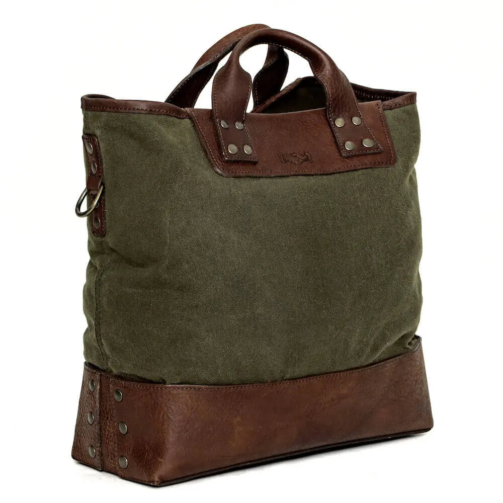 Heritage Waxed Canvas Medium Ice Block Tote Bag by Mission Mercantile Leather Goods, handmade leather goods detail photo 13