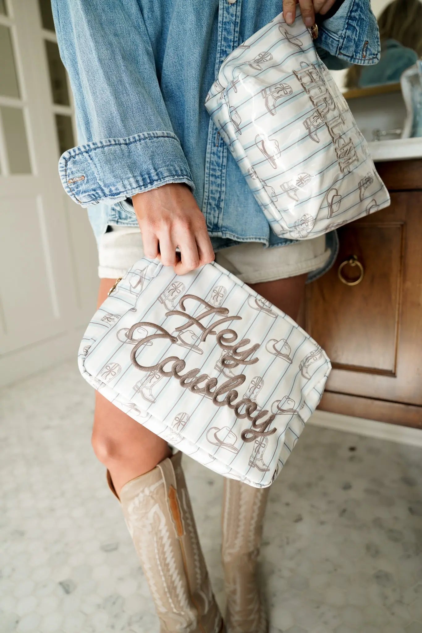 Hey Cowboy - Western Blues Striped XL Bag KenzKustomz
