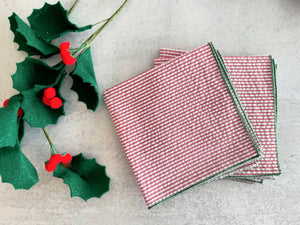 Holiday Seersucker Red and Green, set of four by Dot and Army, cloth napkins main product photo