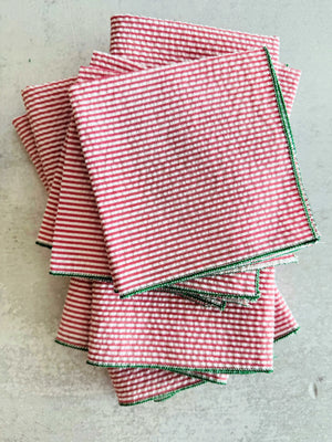 Holiday Seersucker Red and Green, set of four by Dot and Army, cloth napkins detail photo 2
