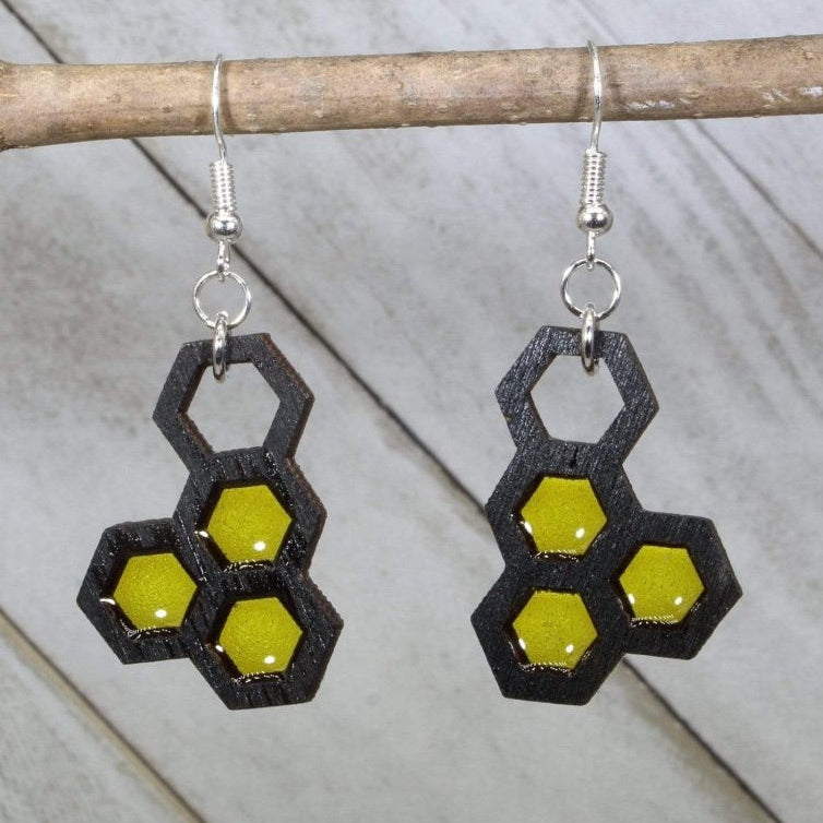 Honeycomb Wood and Resin Dangle Earrings | Bee Jewelry by Cate's Concepts, LLC, Southern food gift main product photo