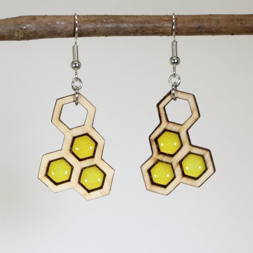 Honeycomb Wooden Earrings | Bee Nature Geometric Jewelry