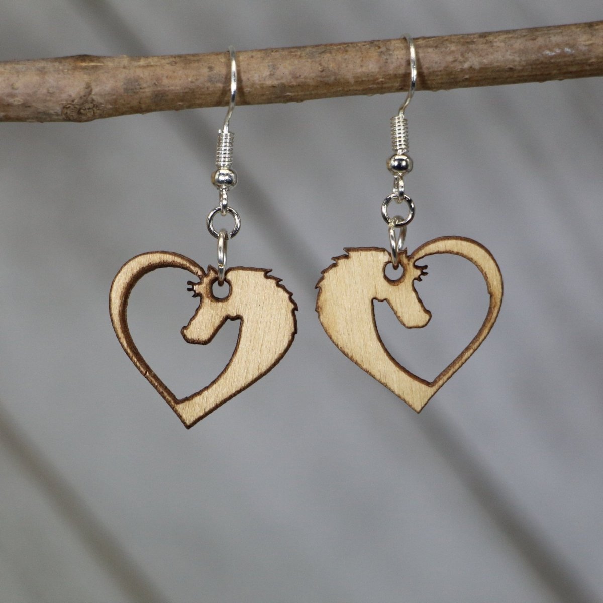 Horse Heart Wooden Dangle Earrings | Equestrian Love Jewelry by Cate's Concepts, LLC, handmade jewelry main product photo