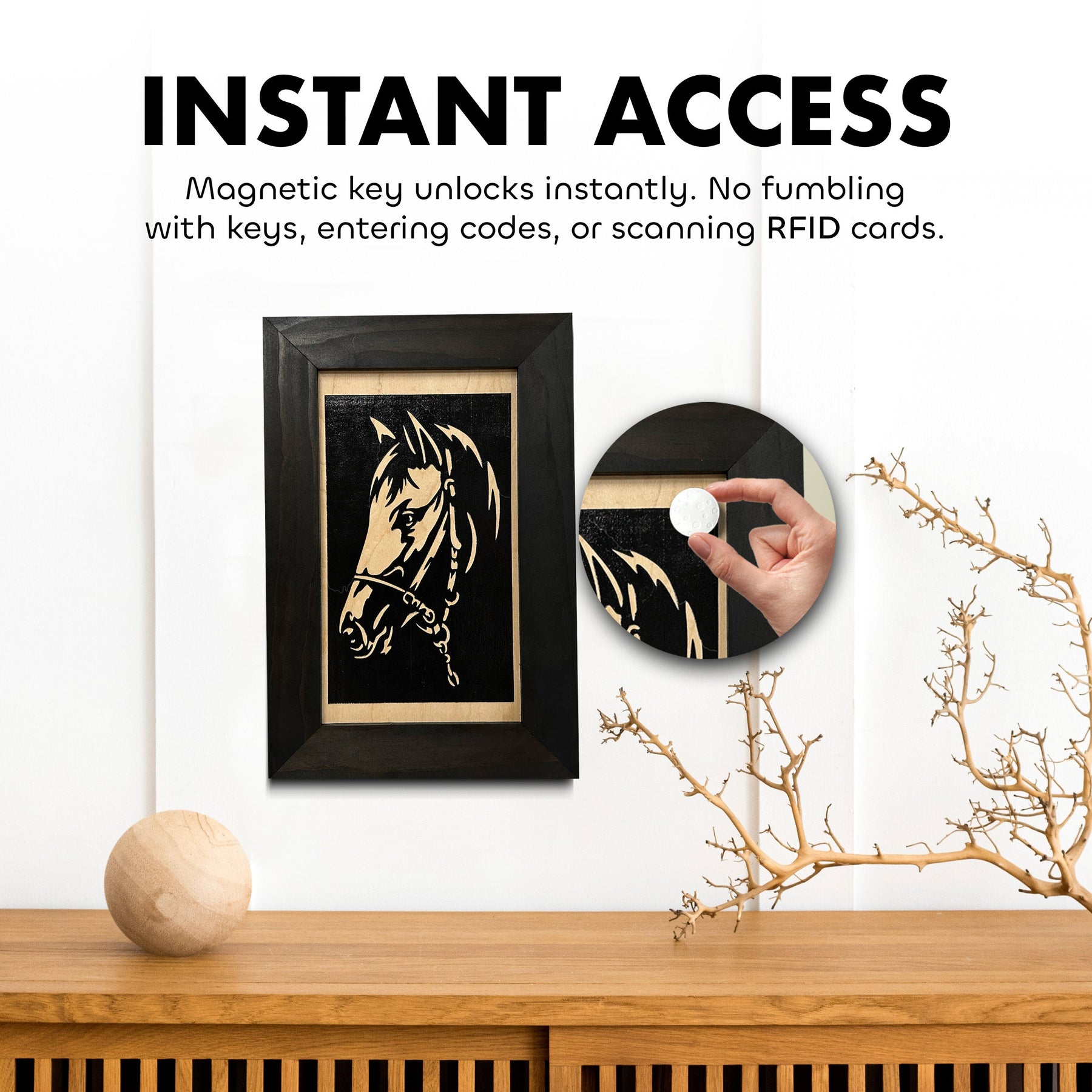 Horse Wall Art Gun Concealment Furniture - Handcrafted Hidden Gun Storage Wall Decor - Hidden Gun Shelf with Magnetic Lock for Quick Access