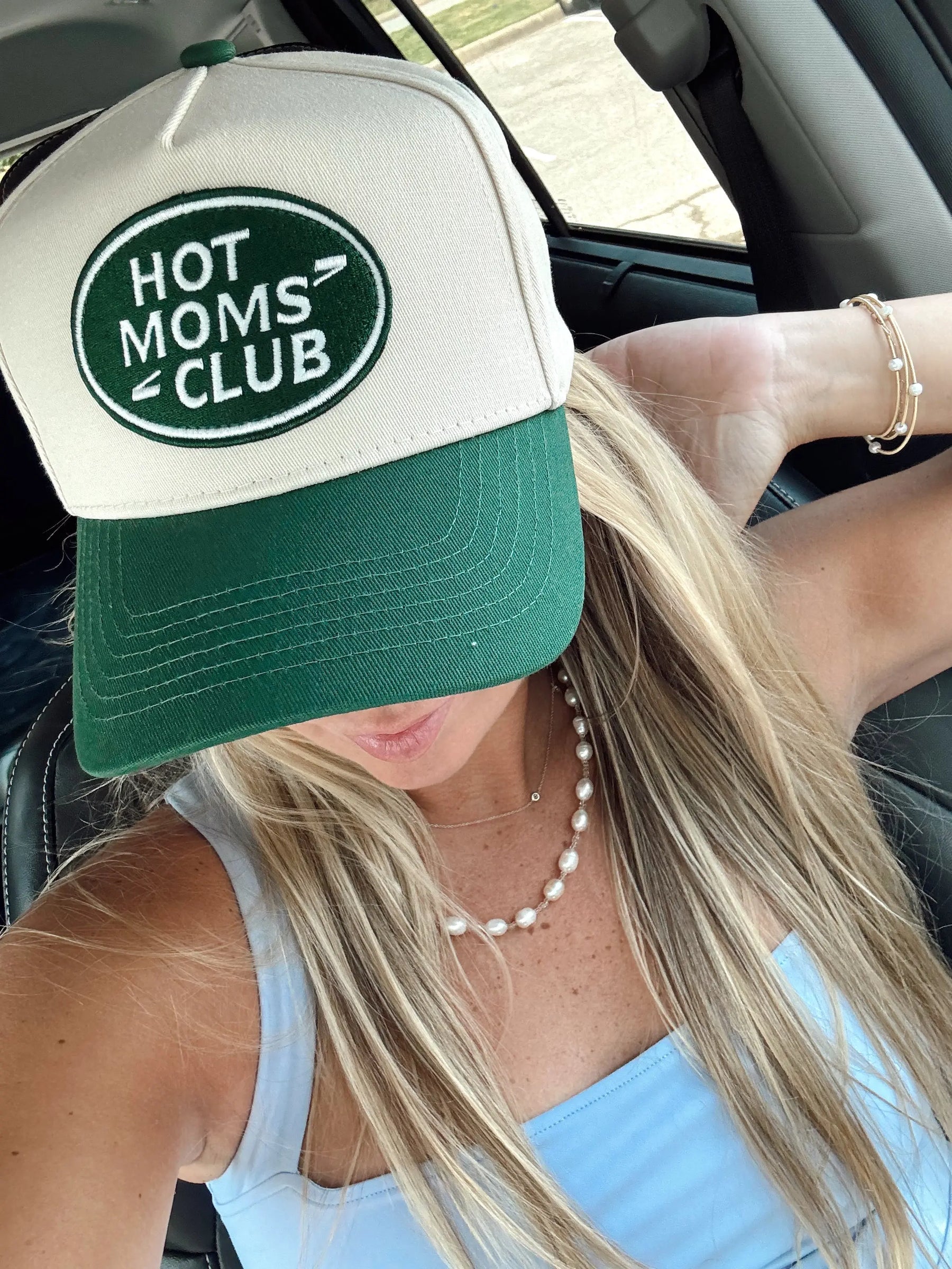 Hot Moms Club - Green Vintage Trucker Hat by KenzKustomz, Southern lifestyle apparel detail photo 2