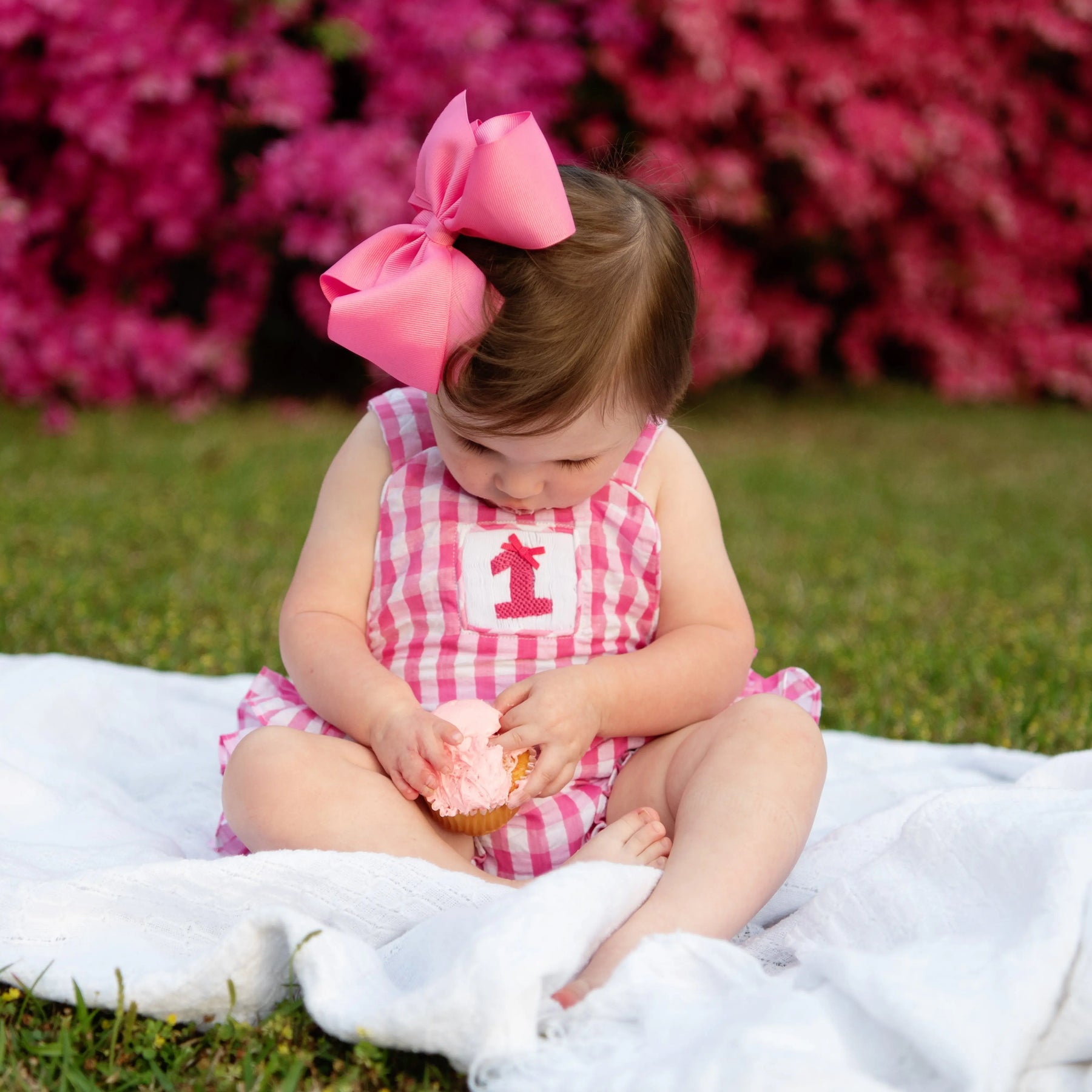 Hot Pink First Birthday Bubble by Seven Lantern Lane, children's boutique clothing detail photo 10