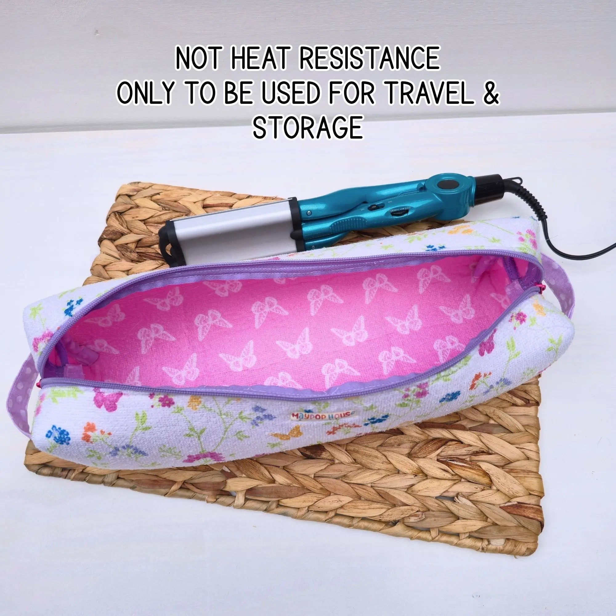 Hot Tool Storage Bag, Floral Boxy Zipper Pouch, Hair Tool Travel Case, Curling Iron Storage, Blow Dryer Organizer Maypop House Designs