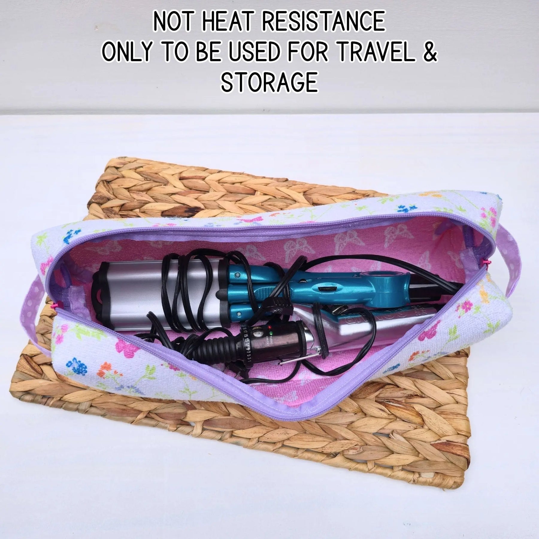 Hot Tool Storage Bag, Floral Boxy Zipper Pouch, Hair Tool Travel Case, Curling Iron Storage, Blow Dryer Organizer by Maypop House Designs, natural skincare detail photo 3