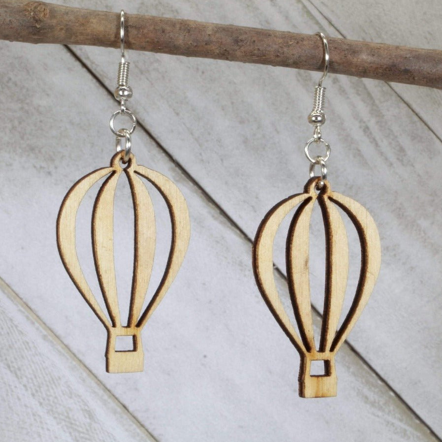 Hot Air Balloon Wooden Dangle Earrings | Travel Jewelry