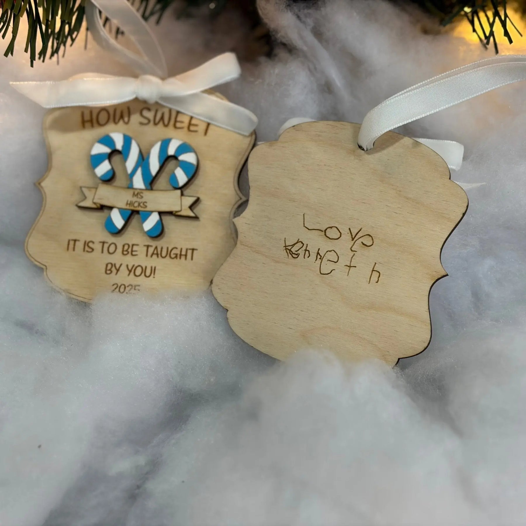 How Sweet Teacher Candy Cane Ornament by Poor Hog Customs, Southern food gift main product photo
