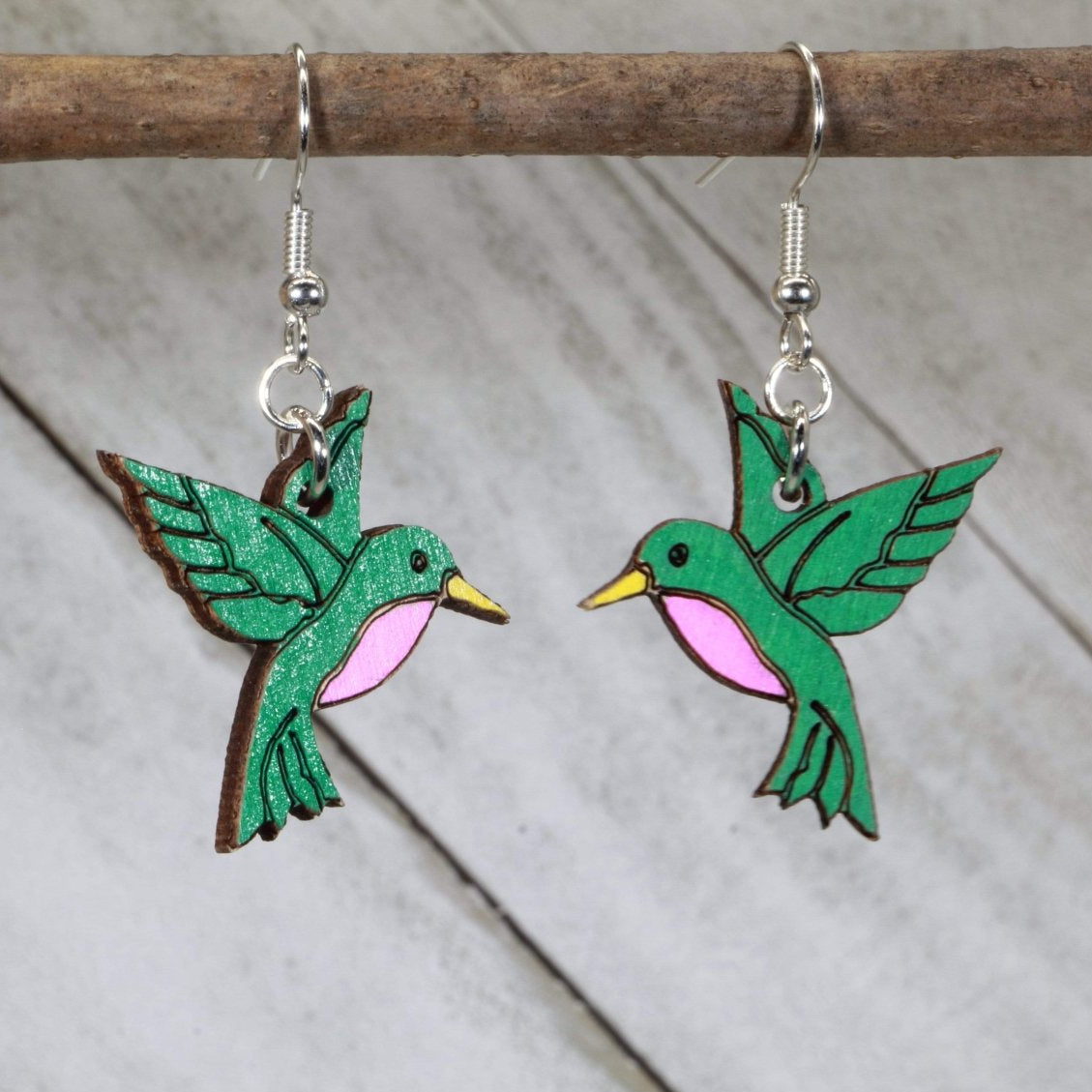 Hummingbird Wooden Dangle Earrings | Bird Jewelry by Cate's Concepts, LLC, handmade jewelry main product photo