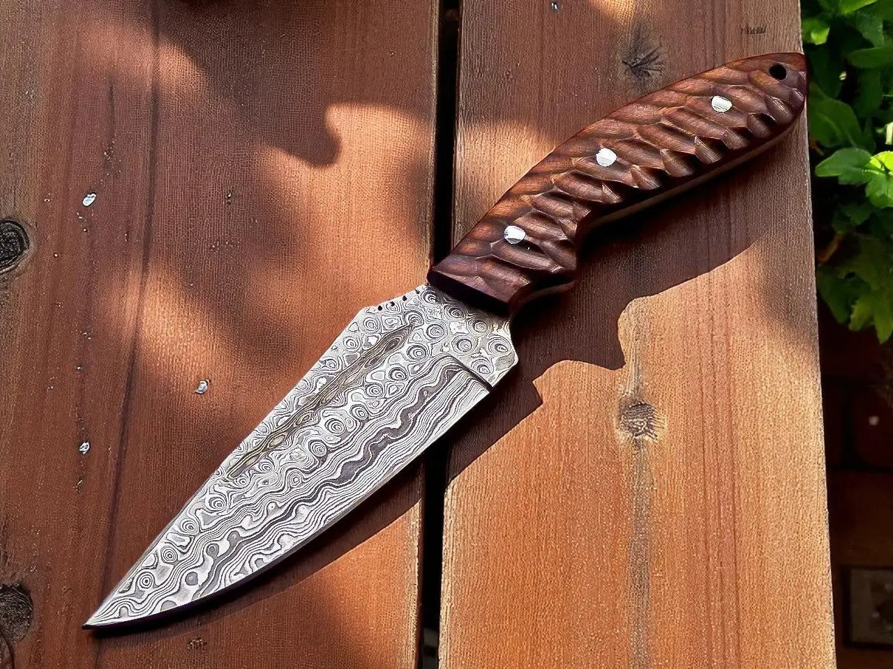 Hunter Knife - Damascus Steel with Hardwood Handle by Damascus Knife Store, Damascus knife main product photo