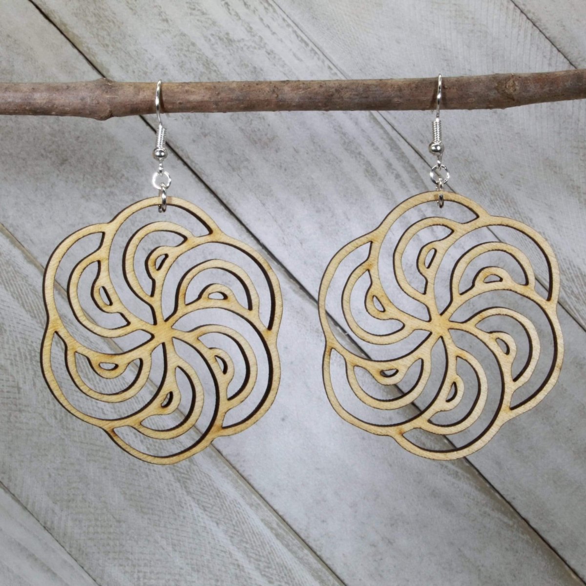 Hurricane Swirl Wooden Dangle Earrings | Art Deco Jewelry