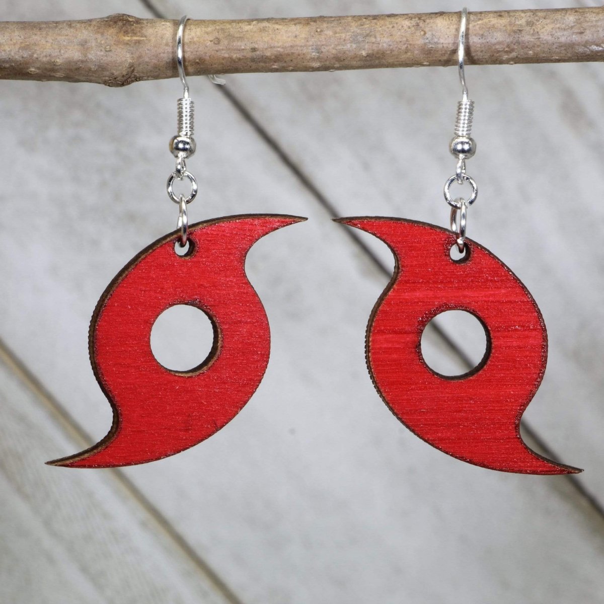 Hurricane Symbol Wooden Earrings | Weather Storm Jewelry detail view by Cate's Concepts, LLC