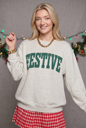 Festive Oatmeal Knit Sweatshirt