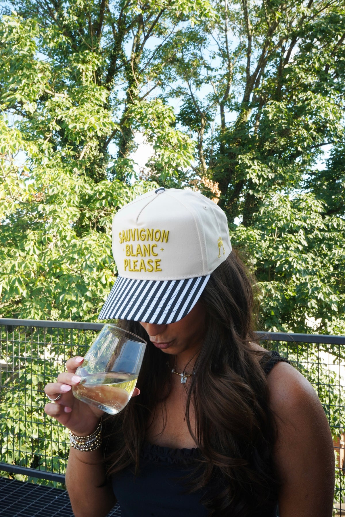 Sauvignon Blanc Please - Black & White Stripe Trucker Hat by KenzKustomz, view 3