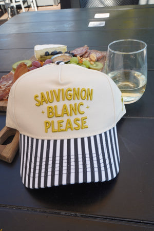 Sauvignon Blanc Please - Black & White Stripe Trucker Hat by KenzKustomz, view 7