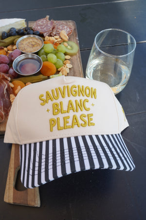 Sauvignon Blanc Please - Black & White Stripe Trucker Hat by KenzKustomz, view 13