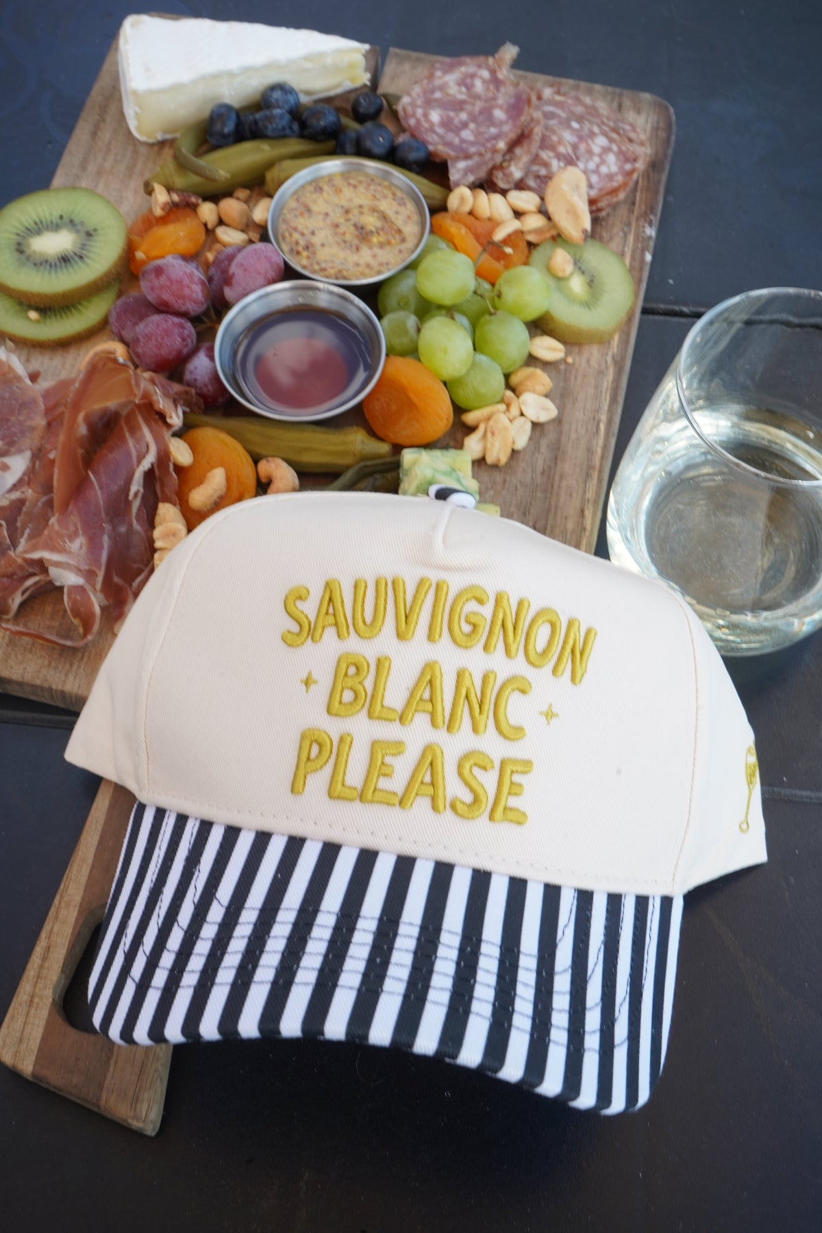 Sauvignon Blanc Please - Black & White Stripe Trucker Hat by KenzKustomz, view 32