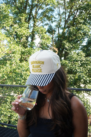 Sauvignon Blanc Please - Black & White Stripe Trucker Hat by KenzKustomz, view 6