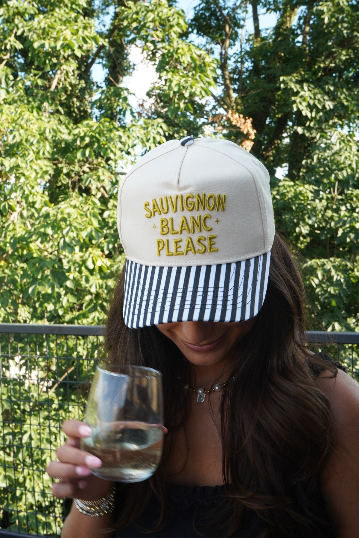 Sauvignon Blanc Please - Black & White Stripe Trucker Hat by KenzKustomz, view 8