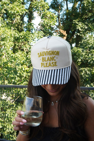 Sauvignon Blanc Please - Black & White Stripe Trucker Hat by KenzKustomz, view 8