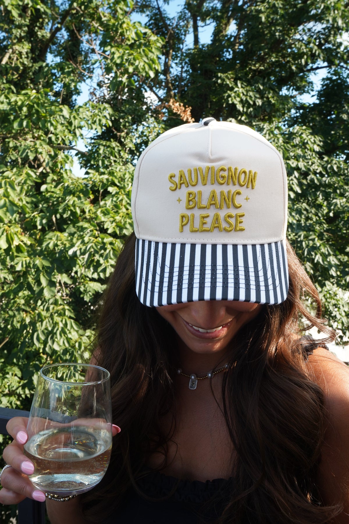 Sauvignon Blanc Please - Black & White Stripe Trucker Hat by KenzKustomz, view 11