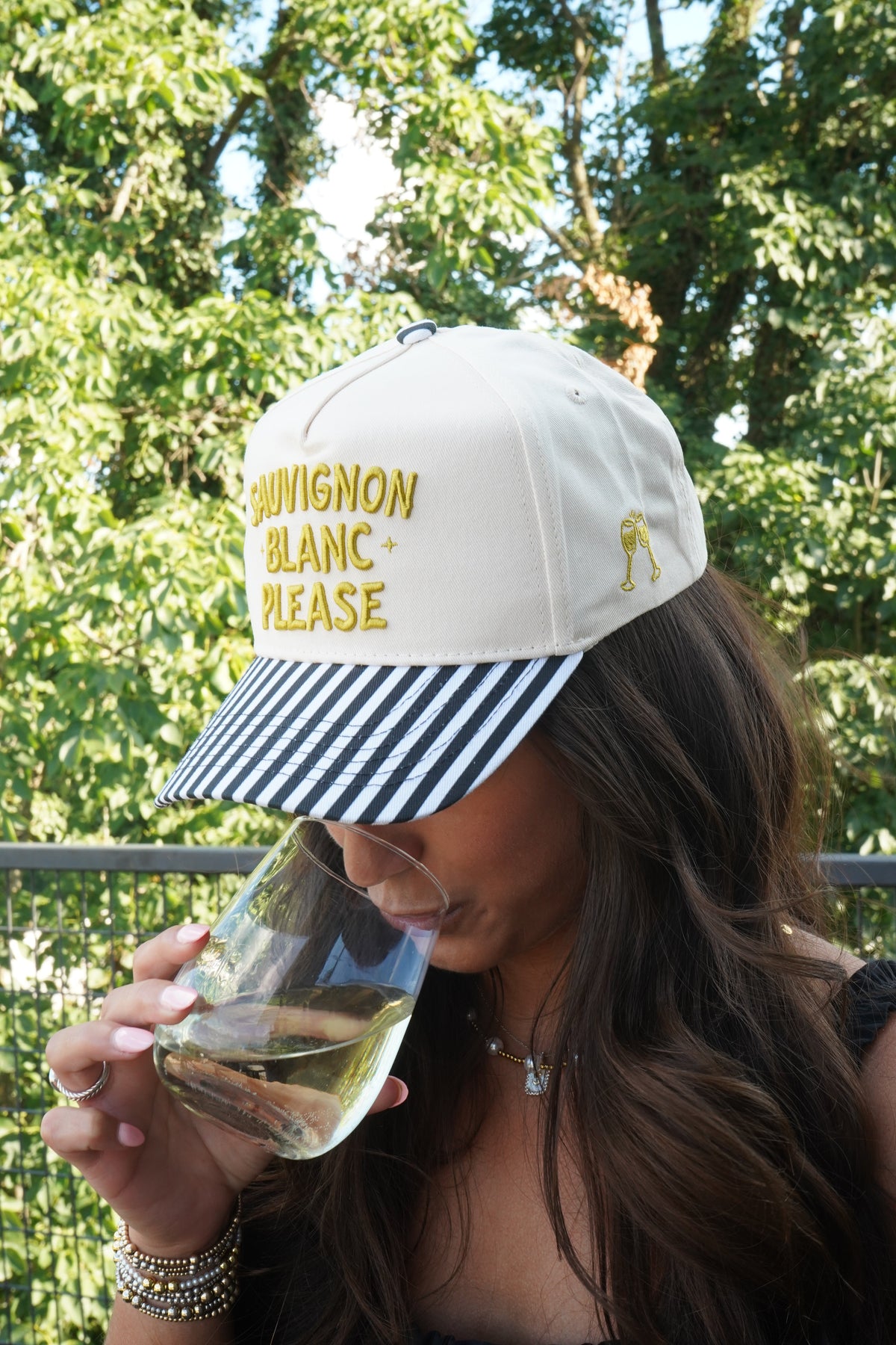 Sauvignon Blanc Please - Black & White Stripe Trucker Hat by KenzKustomz, view 31