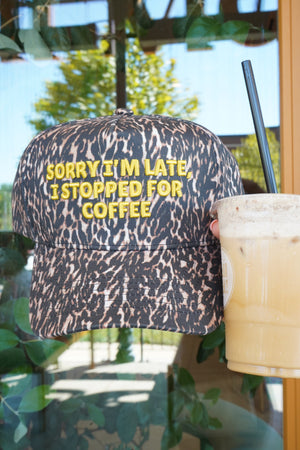 Sorry I'm Late, I Stopped for Coffee - Luxe Leopard Trucker Hat by KenzKustomz, view 34
