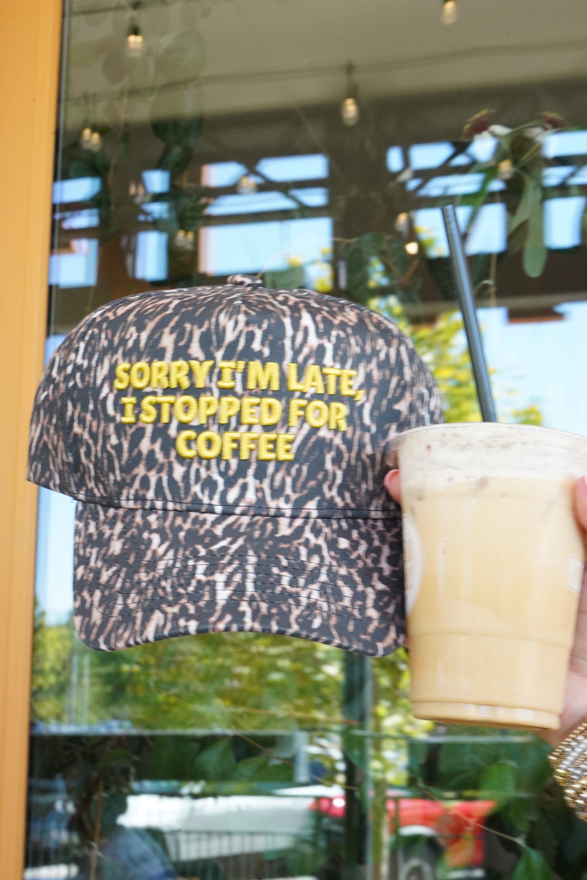 Sorry I'm Late, I Stopped for Coffee - Luxe Leopard Trucker Hat by KenzKustomz, view 38