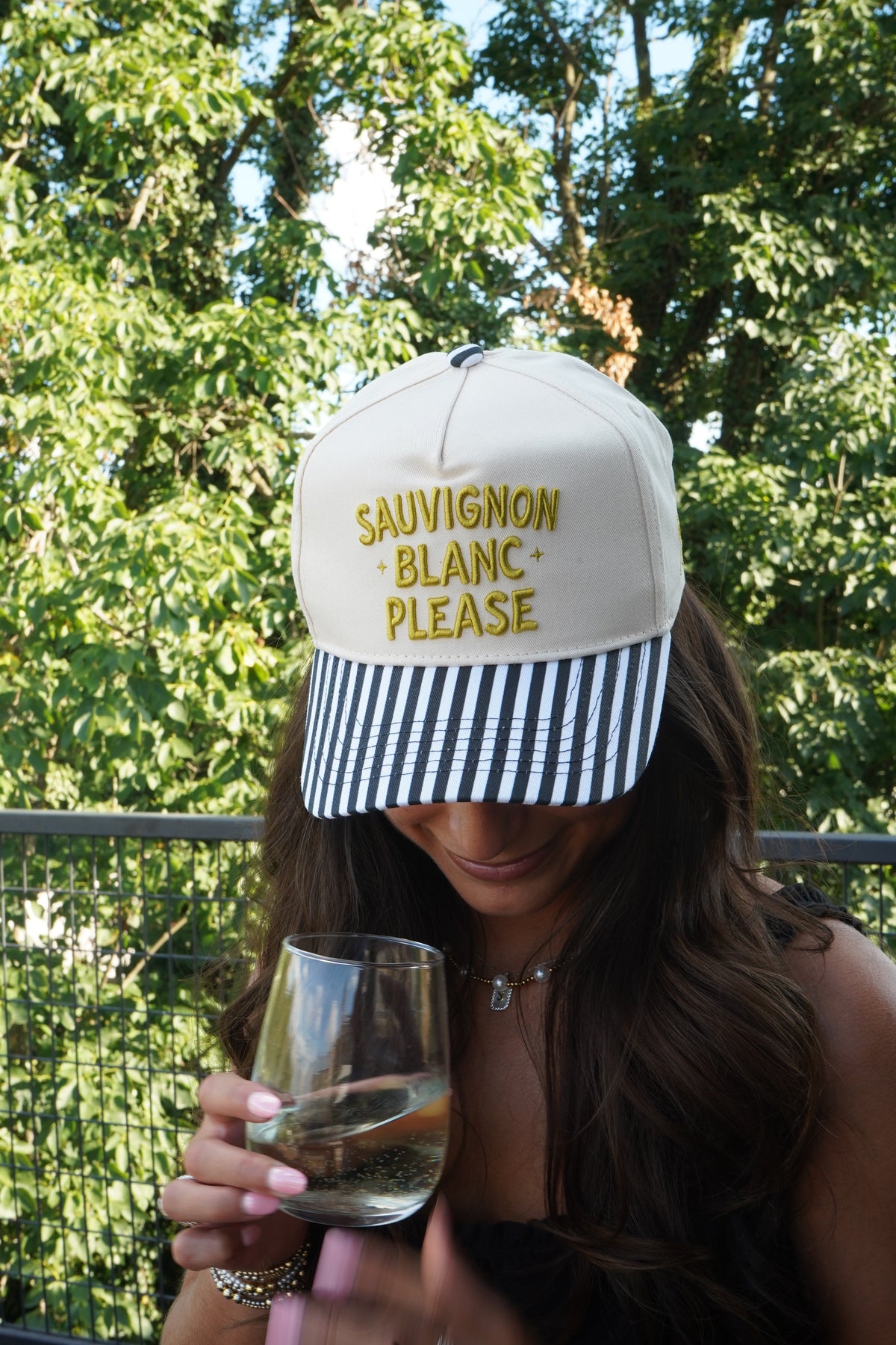 Sauvignon Blanc Please - Black & White Stripe Trucker Hat by KenzKustomz, view 25