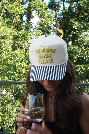 Sauvignon Blanc Please - Black & White Stripe Trucker Hat by KenzKustomz, view 25
