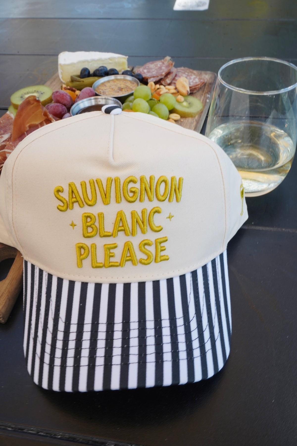 Sauvignon Blanc Please - Black & White Stripe Trucker Hat by KenzKustomz, view 19