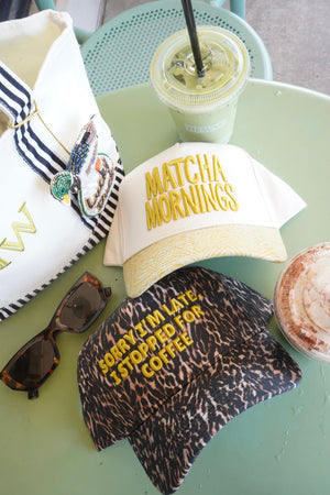 Sorry I'm Late, I Stopped for Coffee - Luxe Leopard Trucker Hat by KenzKustomz, view 30