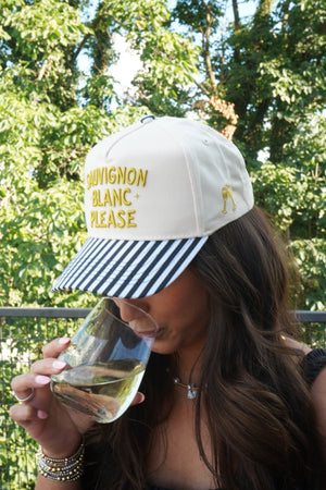Sauvignon Blanc Please - Black & White Stripe Trucker Hat by KenzKustomz, view 21