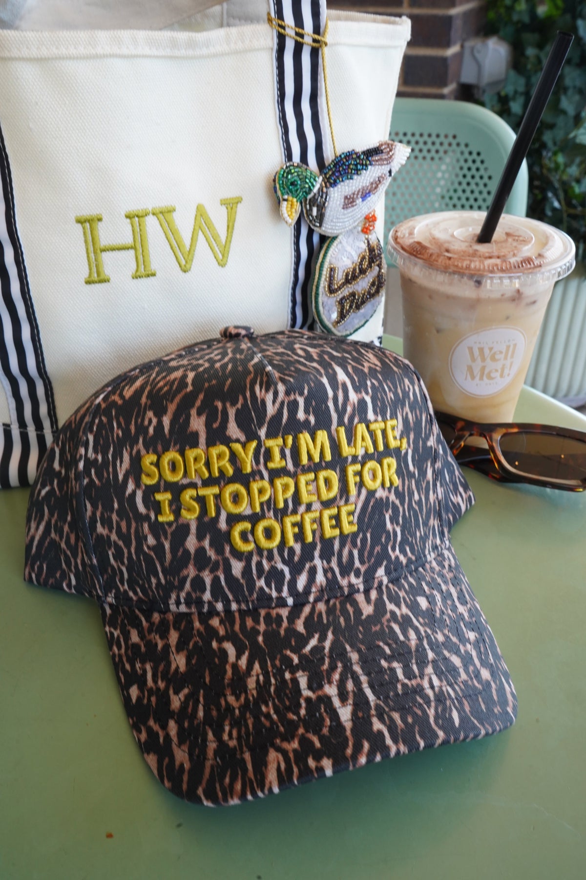 Sorry I'm Late, I Stopped for Coffee - Luxe Leopard Trucker Hat by KenzKustomz, view 1