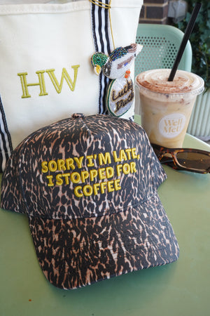 Sorry I'm Late, I Stopped for Coffee - Luxe Leopard Trucker Hat by KenzKustomz, view 22