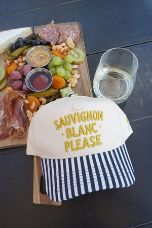 Sauvignon Blanc Please - Black & White Stripe Trucker Hat by KenzKustomz, view 33