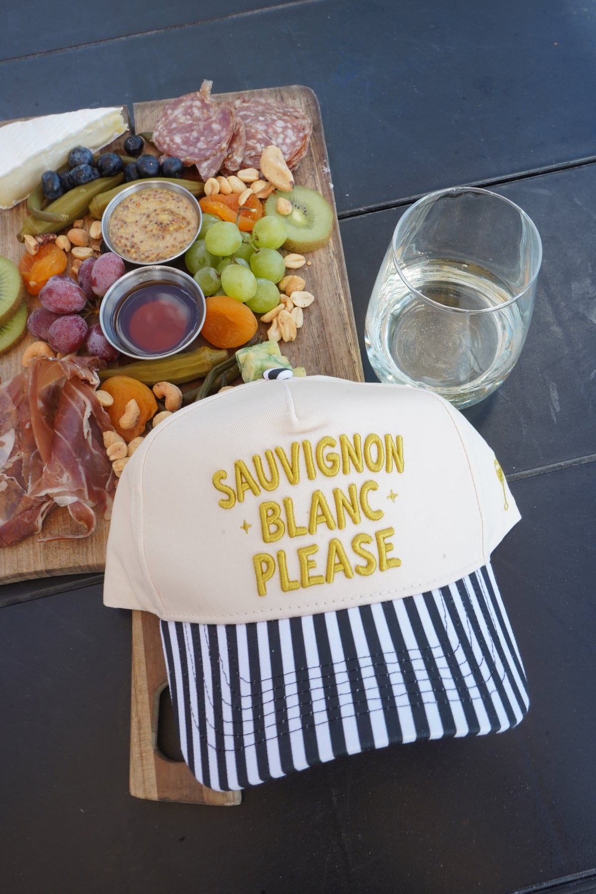 Sauvignon Blanc Please - Black & White Stripe Trucker Hat by KenzKustomz, view 24