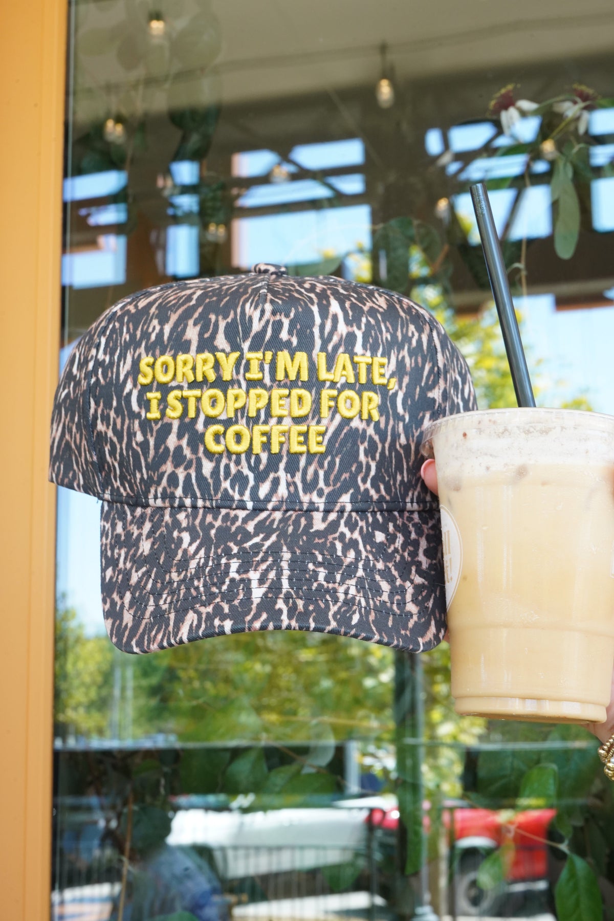 Sorry I'm Late, I Stopped for Coffee - Luxe Leopard Trucker Hat by KenzKustomz, view 10