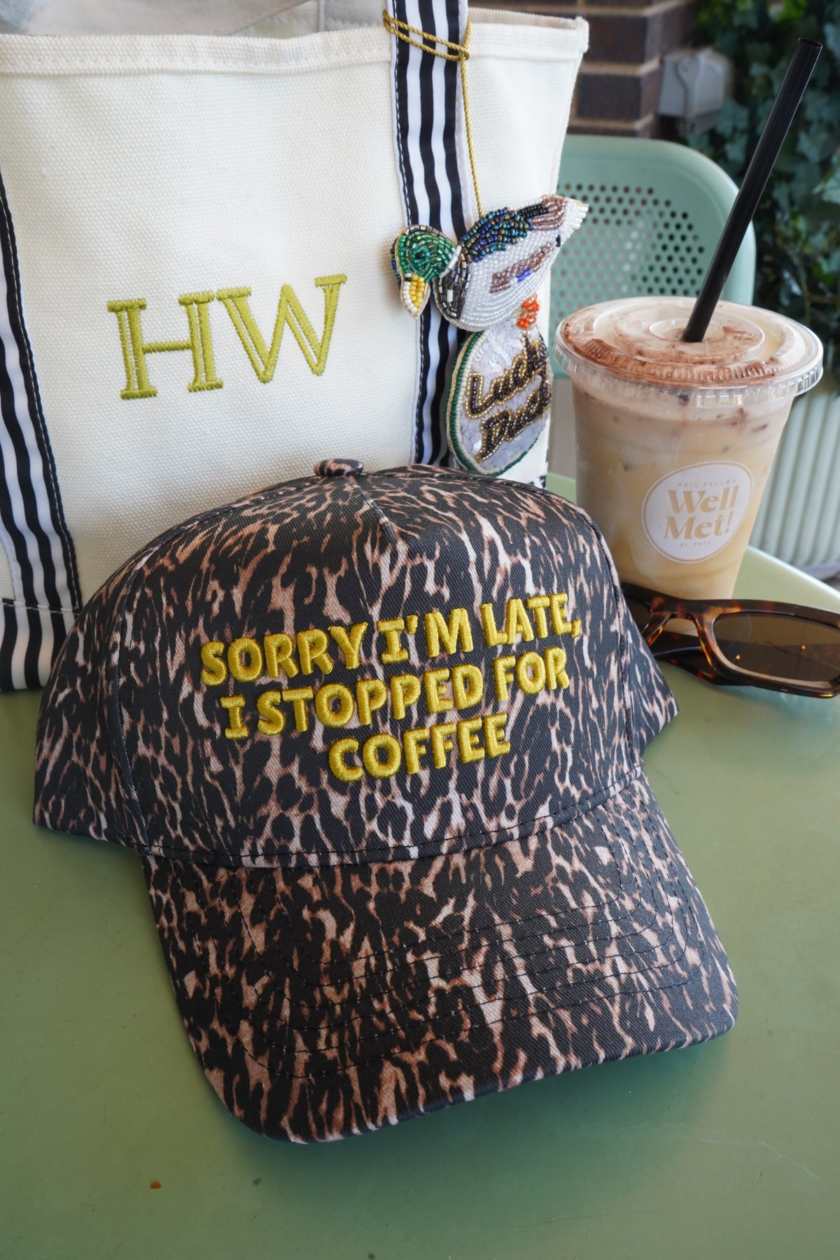 Sorry I'm Late, I Stopped for Coffee - Luxe Leopard Trucker Hat by KenzKustomz, view 8