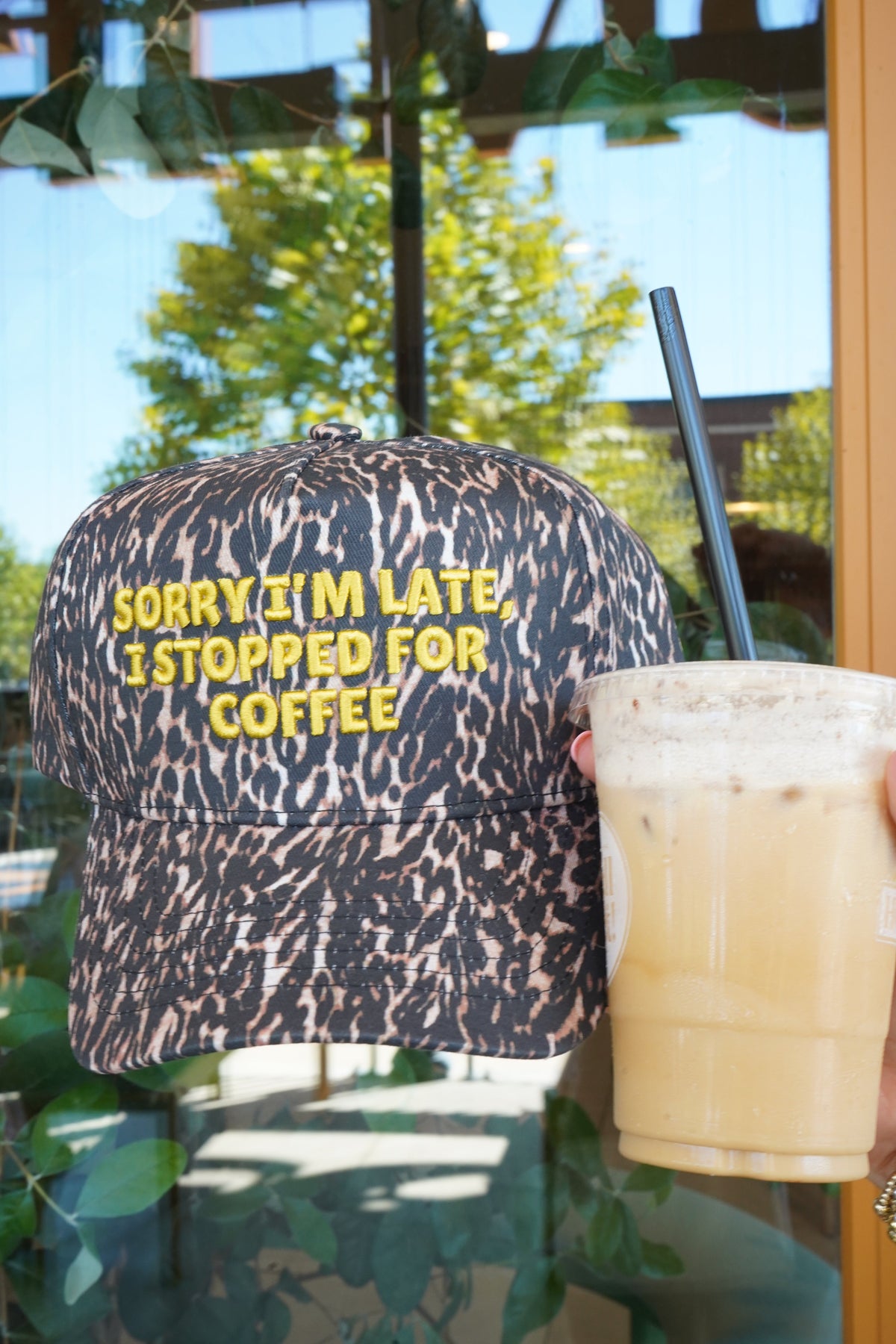 Sorry I'm Late, I Stopped for Coffee - Luxe Leopard Trucker Hat by KenzKustomz, view 32