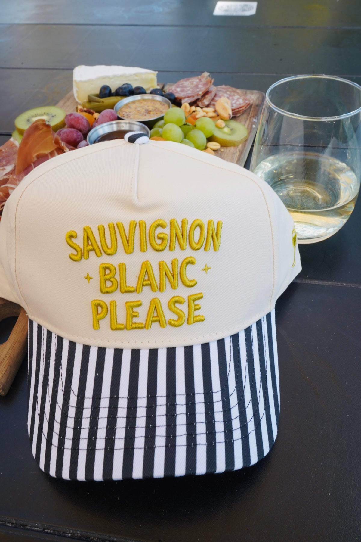 Sauvignon Blanc Please - Black & White Stripe Trucker Hat by KenzKustomz, view 27