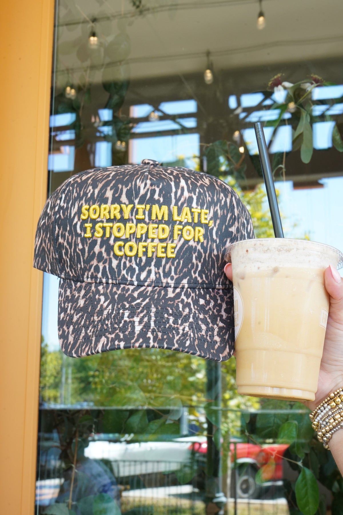 Sorry I'm Late, I Stopped for Coffee - Luxe Leopard Trucker Hat by KenzKustomz, view 18