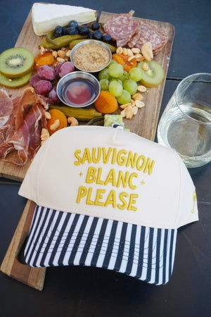 Sauvignon Blanc Please - Black & White Stripe Trucker Hat by KenzKustomz, view 36