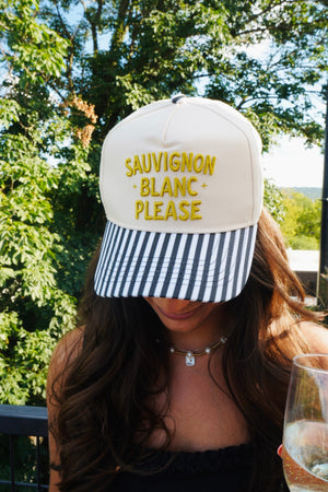 Sauvignon Blanc Please - Black & White Stripe Trucker Hat by KenzKustomz, view 38