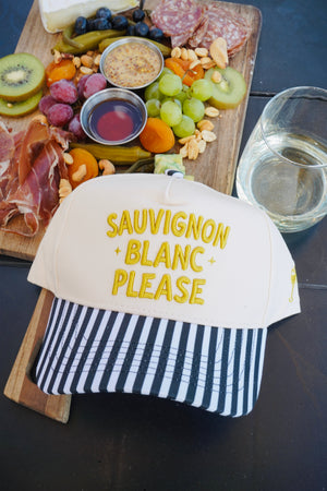 Sauvignon Blanc Please - Black & White Stripe Trucker Hat by KenzKustomz, view 39