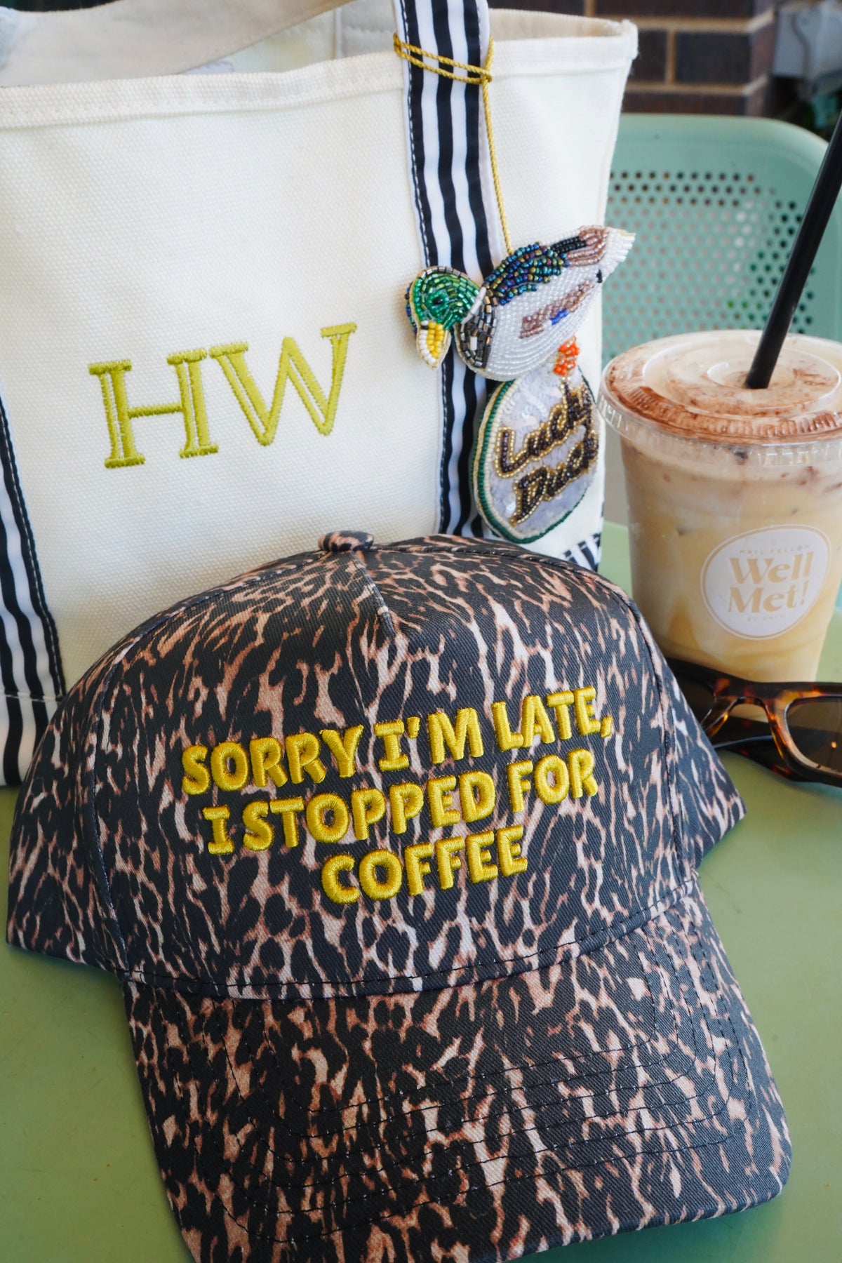 Sorry I'm Late, I Stopped for Coffee - Luxe Leopard Trucker Hat by KenzKustomz, view 26