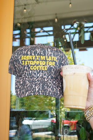 Sorry I'm Late, I Stopped for Coffee - Luxe Leopard Trucker Hat by KenzKustomz, view 28