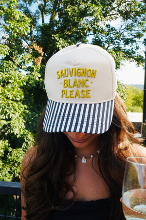 Sauvignon Blanc Please - Black & White Stripe Trucker Hat by KenzKustomz, view 35